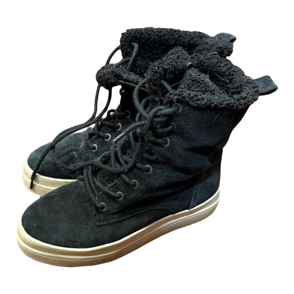 J/Slides New York Black Suede Lace Up Faux Fur Boots